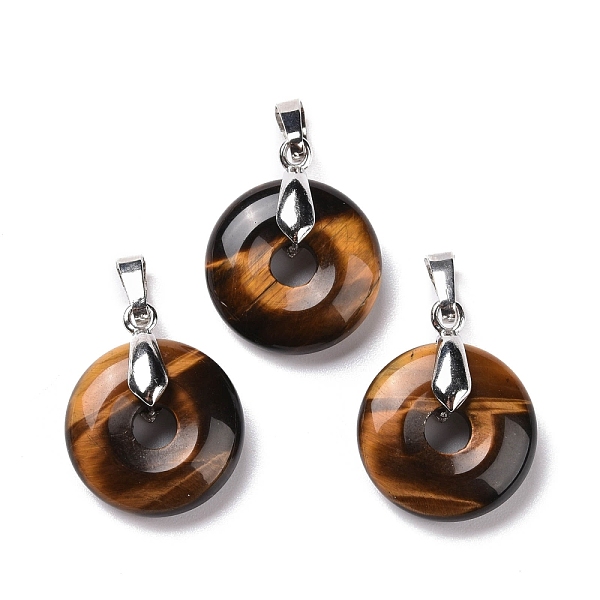 

PandaHall Natural Tiger Eye Pendants, with Platinum Tone Brass Findings, Cadmium Free & Lead Free, Donut/Pi Disc, 24~25x20x8.5mm, Hole...
