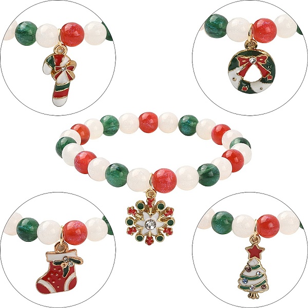 

PandaHall Resin Round Beaded Stretch Bracelet with Alloy Enamel Christmas Charms, Mixed Shapes, Inner Diameter: 2-1/8 inch(5.25cm) Alloy...
