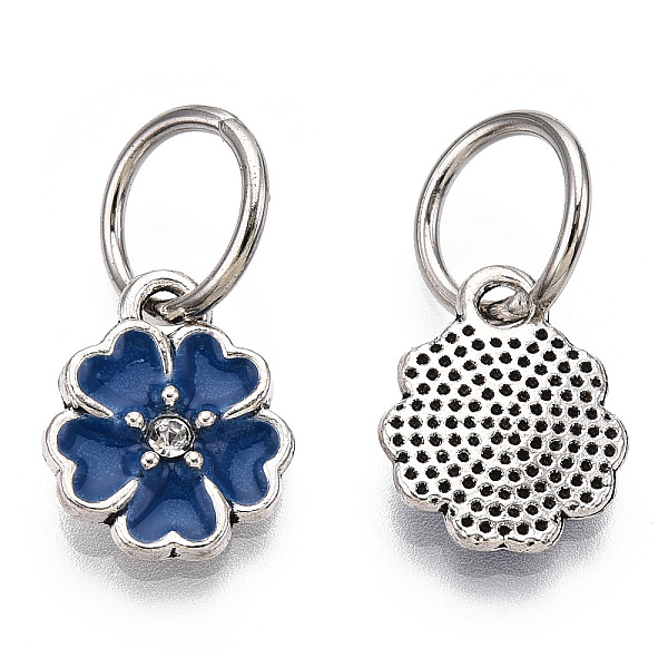 

PandaHall Enamel Style Flower Alloy Rhinestone Charms, with Iron Findings, Antique Silver, Midnight Blue, 13.5x11x3mm, Hole: 6mm Alloy..., Clear