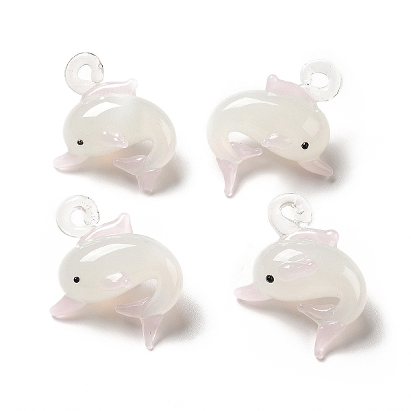 

PandaHall Handmade Lampwork Pendants, Dolphin Charms, Misty Rose, 30~31x24~25x13.5~16mm, Hole: 2~2.5mm Lampwork Dolphin
