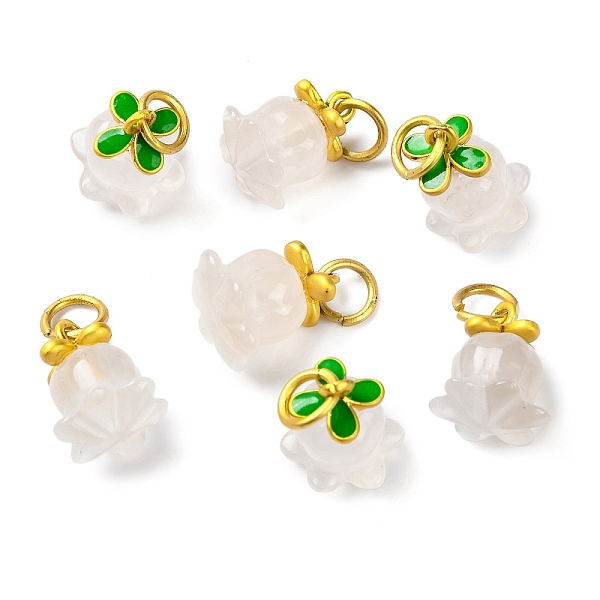 

PandaHall Natural Agate Flower Charms, with Brass Enamel Leaf & Jump Rings, Golden, 13x11mm, jump ring: about 5x1mm, 3mm inner diameter..., White