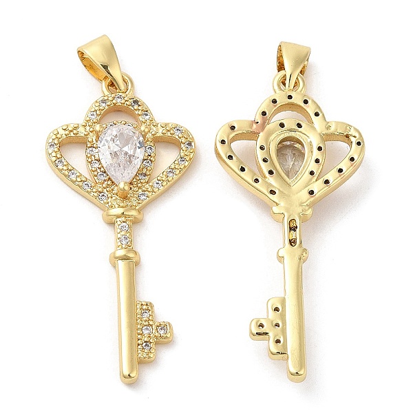 

PandaHall Brass Micro Pave Cubic Zirconia Pendants, Lead Free & Cadmium Free, Skeleton Key Charms, Real 18K Gold Plated, 36x16x4.5mm, Hole..., Clear