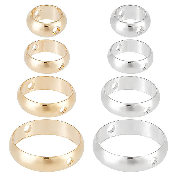 

PandaHall CREATCABIN 1 Box 64Pcs 4 Size 2 Color Round Circle Bead Frame 2 Hole Spacer Brass Connector Ring 925 Sterling Silver for Earring...
