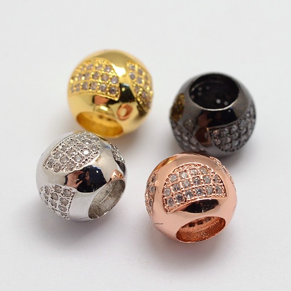 

PandaHall Brass Micro Pave Cubic Zirconia Beads, Round, Lead Free & Nickel Free, Large Hole Beads, Mixed Color, 10x8.5mm, Hole: 5.5mm...