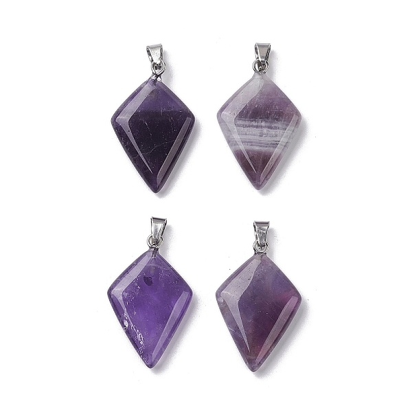 

PandaHall Natural Amethyst Pendants, Kite Charms with Stainless Steel Color Plated Stainless Steel Snap on Bails, 28~28.5x18x5.5mm, Hole...