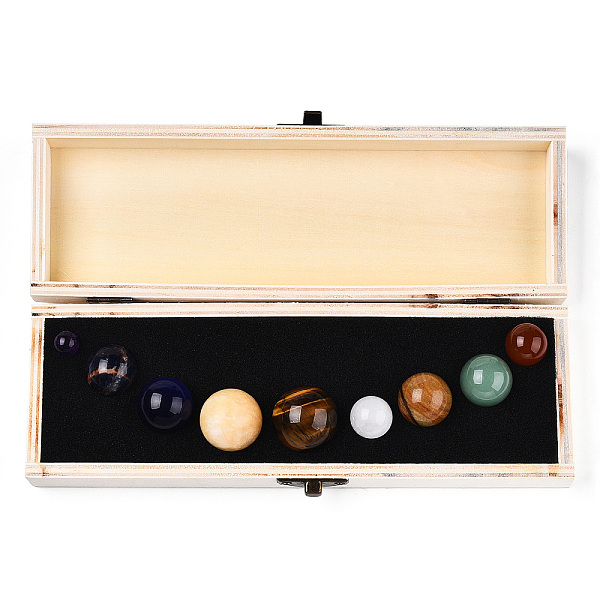 

PandaHall Natural & Synthetic Gemstone Home Decorations, Display Decorations, Round, 208x68x37mm, 9pcs/set Mixed Stone Round