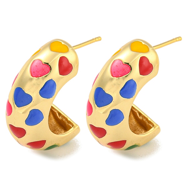 

PandaHall Rack Plating Brass Stud Earring, with Enamel, Cadmium Free & Lead Free, Long-Lasting Plated, Half Round with Heart, Real 18K Gold..., Blue