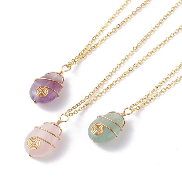 

PandaHall Teardrop Natural Mixed Stone Pendant Necklace, Spiral Wire Wrap Stone Bead Necklace, Golden, 17.91~18.62 inch(45.5~47.3cm) Mixed...