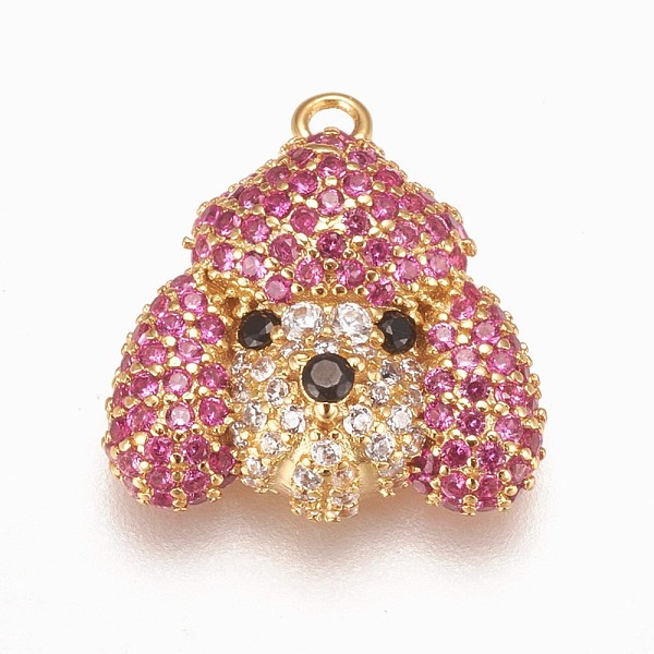 

PandaHall Brass Micro Pave Cubic Zirconia Puppy Pendants, Poodle Dog Charm, Hot Pink, Golden, 15x14.5x5mm, Hole: 1.2mm Brass+Cubic Zirconia...