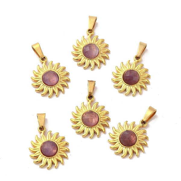 

PandaHall Natural Amethyst Faceted Sun Pendants, Golden Tone 304 Stainless Steel Charms, 18x15.5x4.5mm, Hole: 6x3mm Amethyst Sun