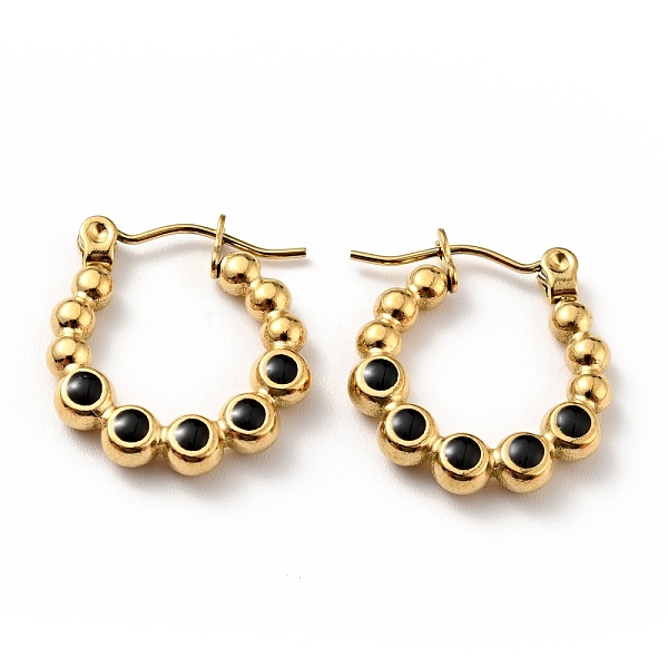 Ion Plating(IP) 304 Stainless Steel Round Beads Wrap Hoop Earrings With Enamel For Women