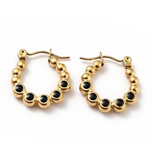 

PandaHall Ion Plating(IP) 304 Stainless Steel Round Beads Wrap Hoop Earrings with Enamel for Women, Golden, Black, 18x17x3mm, Pin: 0.8mm 304...