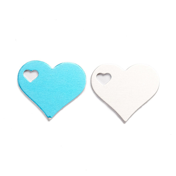 

PandaHall Aluminium Pendants, Stamping Blank Tag, Custom Engraving Name Plate, Business Card Blanks, Heart with Heart Shaped Hole, Platinum...