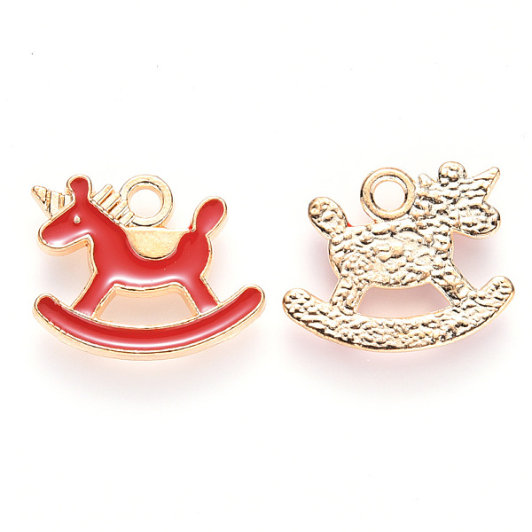 

PandaHall Alloy Enamel Pendants, Wooden Horse, Light Gold, Red, 13x16x1.5mm, Hole: 1.8mm Alloy+Enamel Others Red