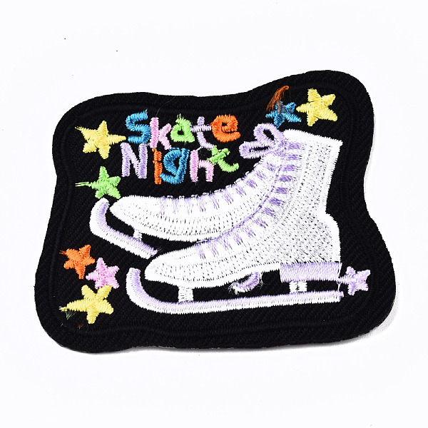 PandaHall Ice Skates with Word Skate Night Appliques, Computerized Embroidery Cloth Iron on/Sew on Patches, Costume Accessories, Black...