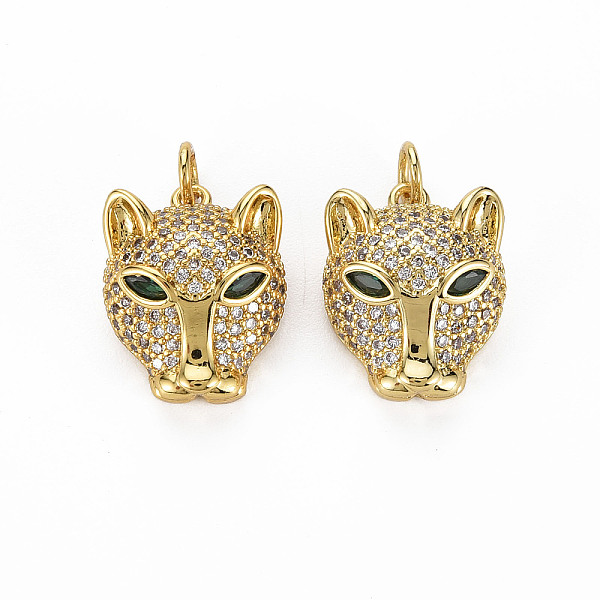 

PandaHall Brass Micro Pave Clear Cubic Zirconia Pendants, Nickel Free, Leopard Head Shape, Real 18K Gold Plated, 18x14x7.5mm, Hole: 3mm...