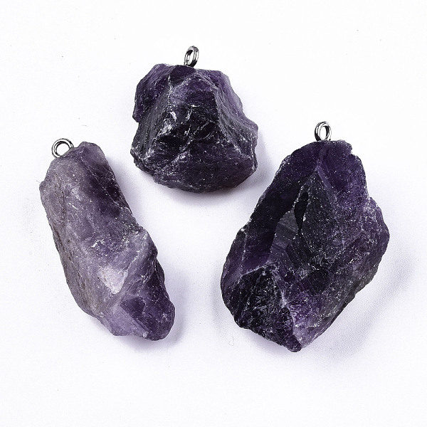 

PandaHall Natural Amethyst Pendants, Rough Raw Stone, with 304 Stainless Steel Loops, Nuggets, Stainless Steel Color, 26~45x23~36x7~14mm...