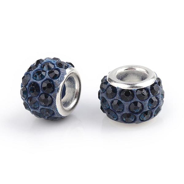 

PandaHall Polymer Clay Rhinestone European Beads, Large Hole Beads, Rondelle, with Silver Color Plated Brass Cores, Montana, 10~12x7~8mm..., Blue