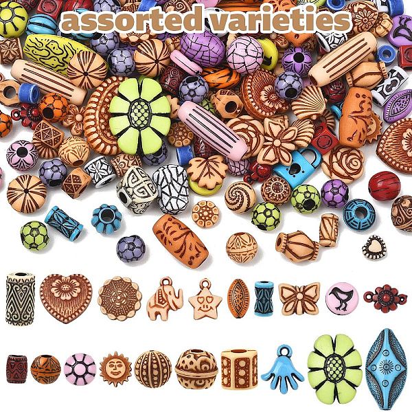 200G 2 Styles Mixed Antique Style Acrylic Beads & Pendants Findings Kits