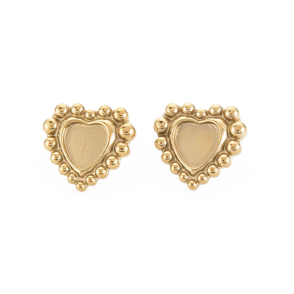

PandaHall Ion Plating(IP) 304 Stainless Steel Stud Earring Findings, Earring Setting for Enamel, with Ear Nuts, Heart, Real 14K Gold Plated...