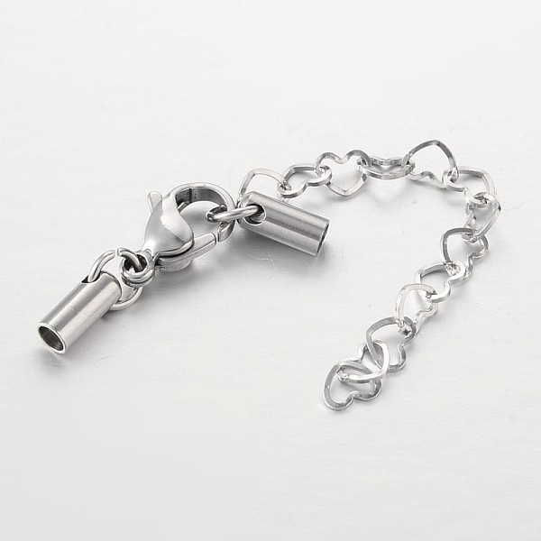 

PandaHall 304 Stainless Steel Chain Extender, with Lobster Claw Clasps, Cord Ends and Heart Link Chain, Stainless Steel Color, 67mm, Hole...