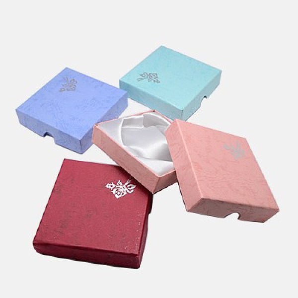 

PandaHall Cardboard Bracelet Boxes, with Sponge inside, Rose Flower Pattern, Square, Mixed Color, 90x90x22~23mm Paper Square Multicolor