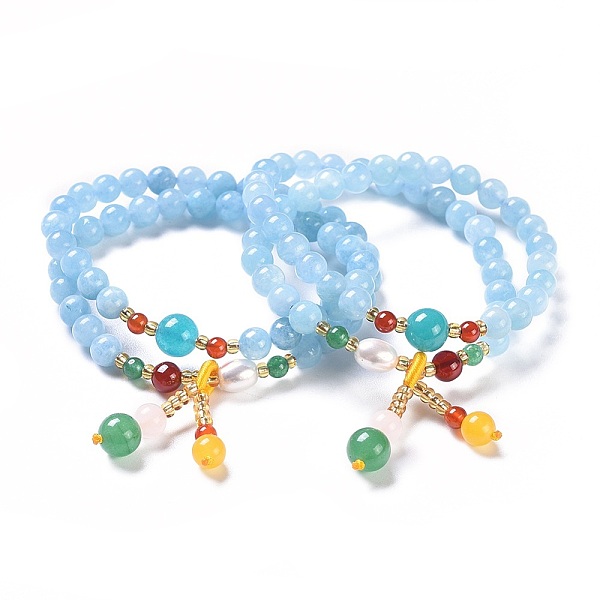 

PandaHall Two Loops Stretch Wrap Bracelets, with Natural Jade, Dyed, with Beeswax & Carnelian, Acrylic Beads, Sky Blue, 13.7 inch(35cm)...