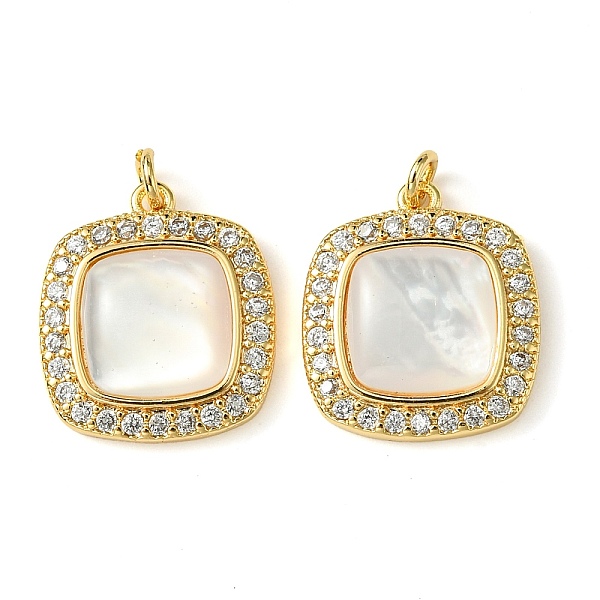 

PandaHall Brass Micro Pave Clear Cubic Zirconia Pendants, with Shell, Real 18K Gold Plated, Square, 17x15x4mm, Hole: 2mm Brass+Cubic..., White