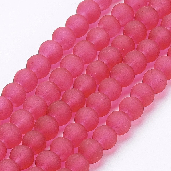 

PandaHall Transparent Glass Bead Strands, Frosted, Round, Crimson, 6mm, Hole: 1.3~1.6mm, about 140pcs/strand, 31.4 inch Glass Round Pink