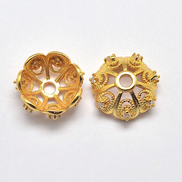 

PandaHall CZ Brass Micro Pave Cubic Zirconia Flower Bead Caps, Fancy Bead Caps, Cadmium Free & Nickel Free & Lead Free, Real 18K Gold Plated..., Clear