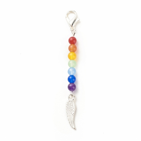

PandaHall Chakra Theme Natural & Dyed Malaysia Jade Beaded Pendant Decorations, with Lobster Claw Clasps, Alloy Pendants, Wing, Colorful..., Multicolor