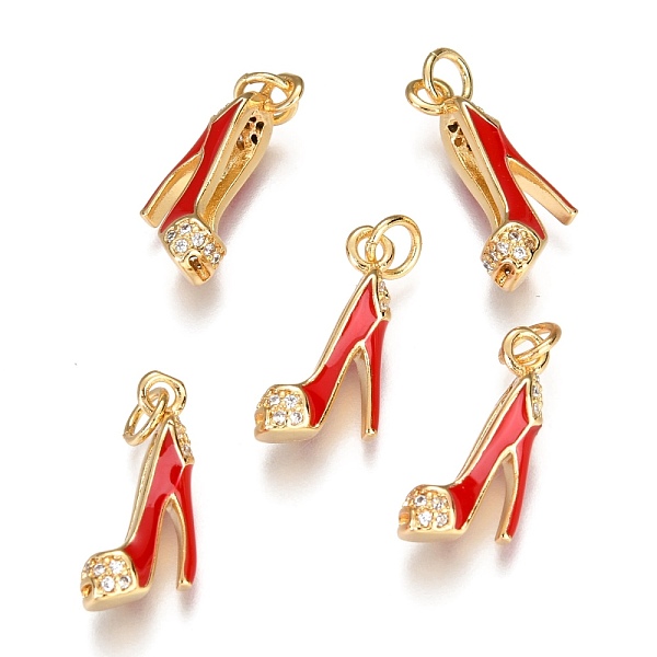 

PandaHall Brass Micro Pave Clear Cubic Zirconia Stilettos Pendants, Long-Lasting Plated, with Jump Rings and Enamel, High-heeled Shoes, Real..., Red