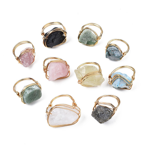 

PandaHall Irregular Raw Natural Gemstone Braided Finger Ring, Brass Wire Wrap Jewelry for Women, US Size 6(16.5mm)~US Size 9 1/4(19.1mm)...