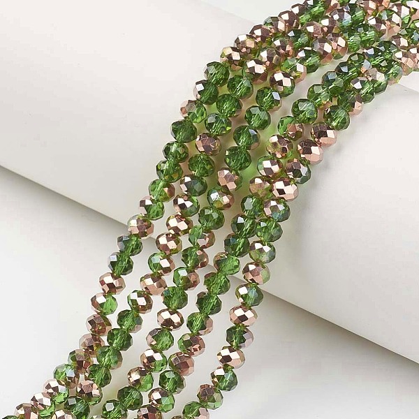 

PandaHall Electroplate Transparent Glass Beads Strands, Half Copper Plated, Faceted, Rondelle, Lime Green, 3x2mm, Hole: 0.8mm, about...