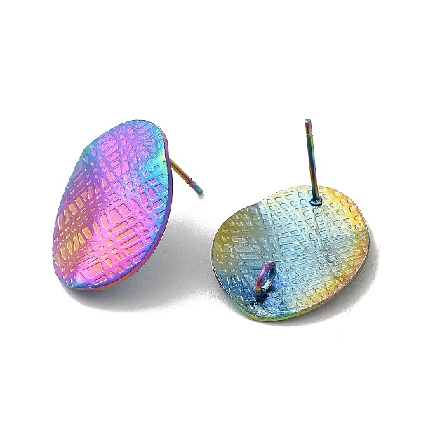 

PandaHall Ion Plating(IP) 304 Stainless Steel Stud Earrings Findings, with Vertical Loop, Textured Oval, Rainbow Color, 20x16mm, Hole: 2.5mm...