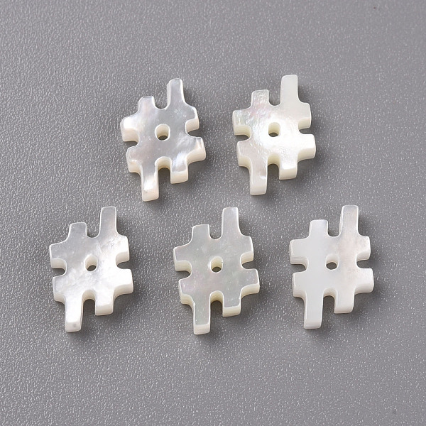 

PandaHall Natural White Shell Mother of Pearl Shell Beads, Carved, Symbol #, WhiteSmoke, 13x8.5x2.5mm, Hole: 0.9mm White Shell Symbol White