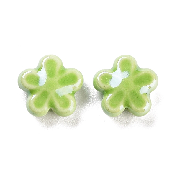 

PandaHall Handmade Porcelain Beads, Famille Rose Style, Flower, Lawn Green, 11.5x12x5.5mm, Hole: 2mm, 2PCs/Set Porcelain Flower
