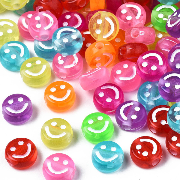 

PandaHall Transparent Acrylic Beads, Flat Round with Enamel Smiling Face, Mixed Color, 9x4.5mm, Hole: 2mm, about 1750pcs/500g Acrylic Flat..., Multicolor