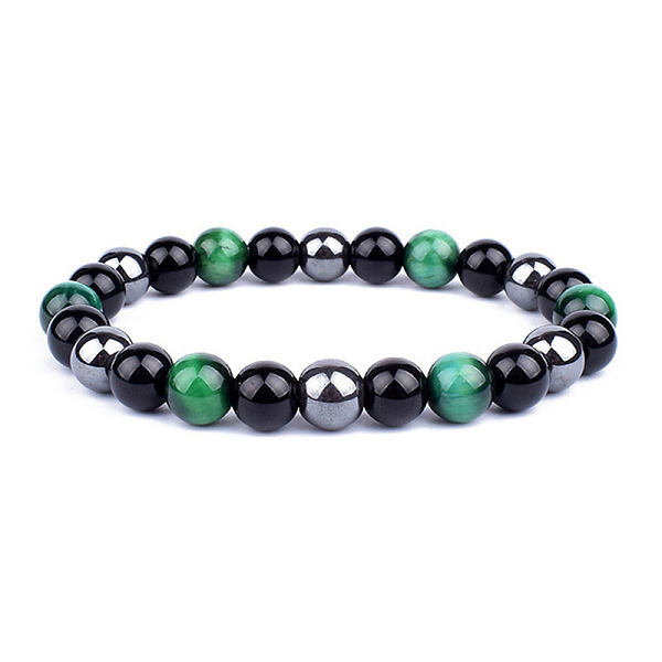 

PandaHall Dyed Natural Tiger Eye & Obsidian Round Beaded Stretch Bracelet, Green, 7-1/2 inch(19cm), Beads: 8mm Tiger Eye Round Green