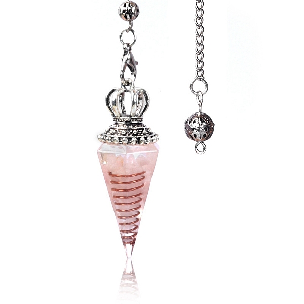 

PandaHall Natural Rose Quartz Chip & Resin Dowsing Pendulum Big Pendants, with Platinum Plated Metal Crown, Cone Charm, 300mm Rose Quartz...