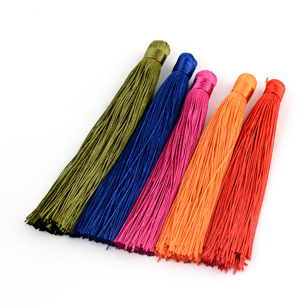 

PandaHall Polyester Tassel Big Pendant Decorations, Mixed Color, 120~134x12~14mm, Hole: 3~4mm Polyester Multicolor