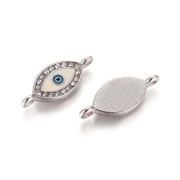 

PandaHall Alloy Rhinestone Links connectors, Cadmium Free & Lead Free, with Enamel, Grade A, Evil Eye, Platinum Color, White, 26x10x2mm...