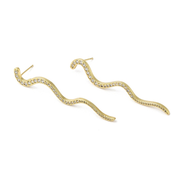 

PandaHall Clear Cubic Zirconia Long Wave Dangle Stud Earrings, Brass Jewelry, Lead Free & Cadmium Free, Real 18K Gold Plated, 56x9x2mm, Pin...