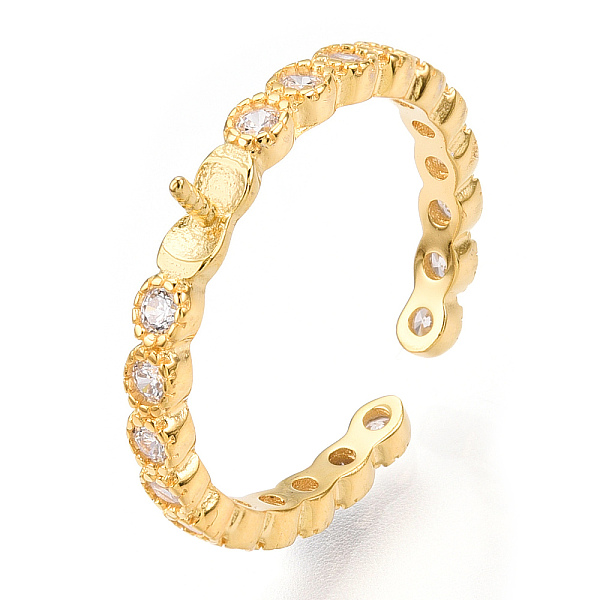 

PandaHall 925 Sterling Silver Micro Pave Cubic Zirconia Open Cuff Ring Settings, for Half Drilled Beads, with S925 Stamp, Real 18K Gold..., Clear
