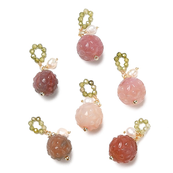 

PandaHall Natural Agate & Natural Pearl & Cubic Zirconia Pendant Decorations, with Brass Findings, Flower with Oval, Real 14K Gold Plated...