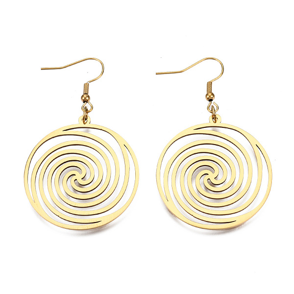 

PandaHall 201 Stainless Steel Dangle Earrings, Vortex, Golden, 59mm, Pin: 0.6mm 201 Stainless Steel