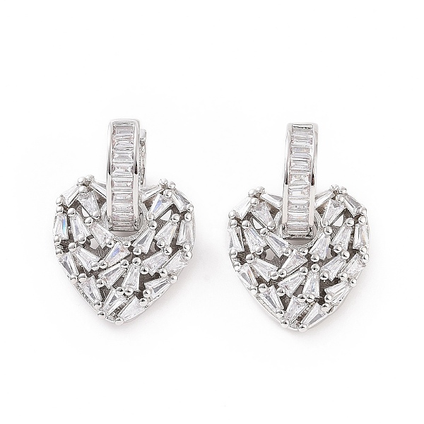 

PandaHall Clear Cubic Zirconia Heart Dangle Hoop Earrings, Brass Jewelry for Women, Platinum, 27.5mm, Pin: 1mm Cubic Zirconia Heart Clear