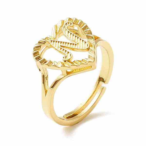 

PandaHall Real 18K Gold Plated Brass Alphabet Adjustable Rings, Heart with Initial Promise Ring for Women, Cadmium Free & Lead Free...