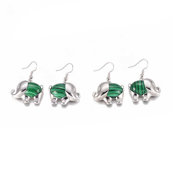

PandaHall Synthetic Malachite Dangle Earrings, with Brass Findings, Elephant, 40mm, Pin: 0.7mm Malachite