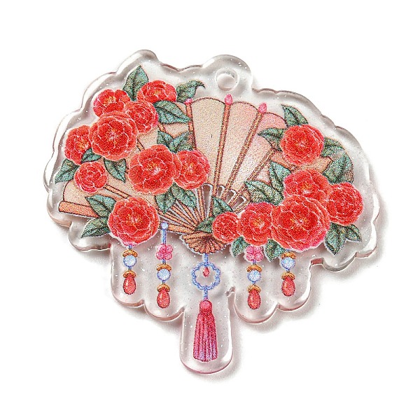 

PandaHall Transparent Acrylic Pendant, Fan Charm, Flower, 35x36x2mm, Hole: 2mm Acrylic Flower